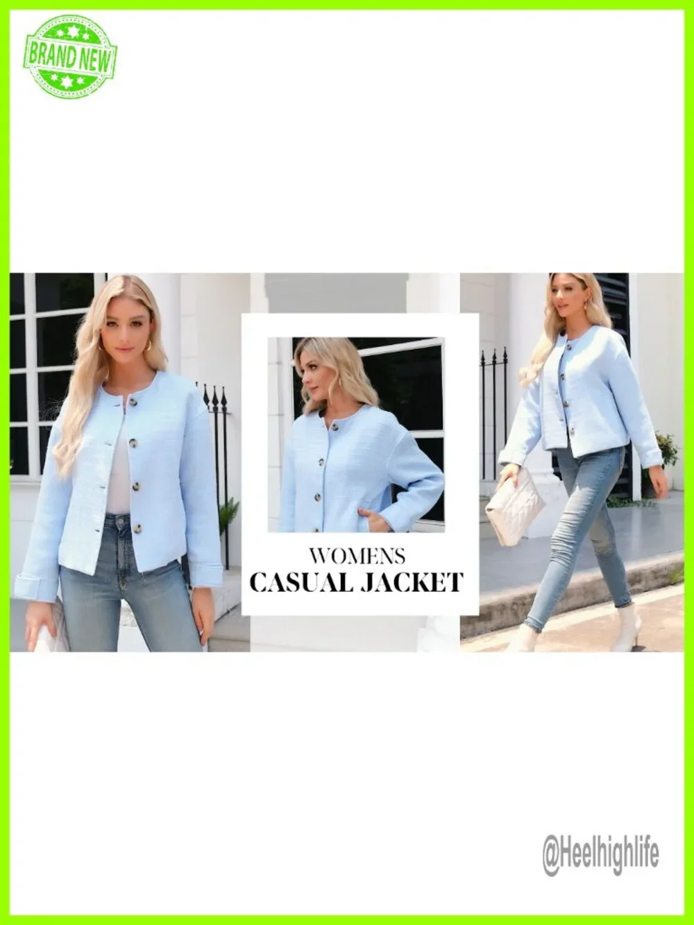 Tweed Blazer Long Sleeve Button Down Business Casual Oversized Jacket Thick